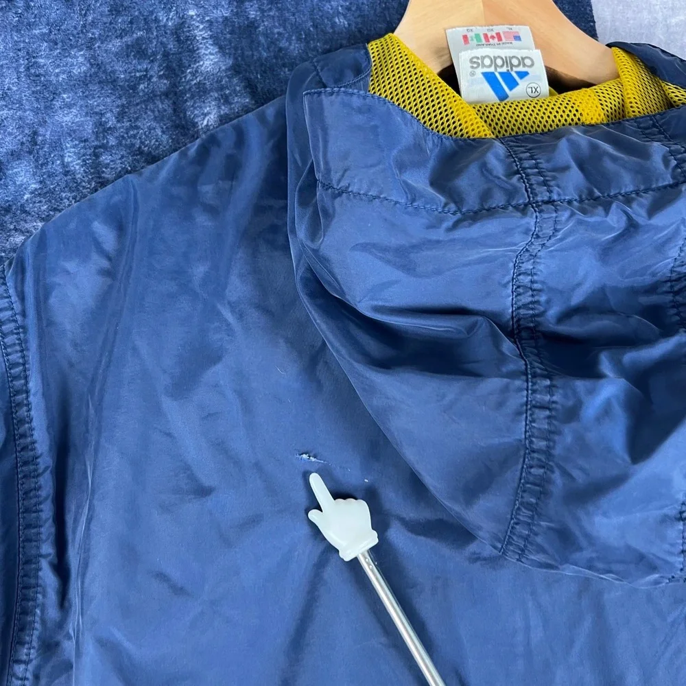 Y2K Adidas Boys XL Navy Blue Stripe Hooded Half Zip‎ Anorak Windbreaker Jacket